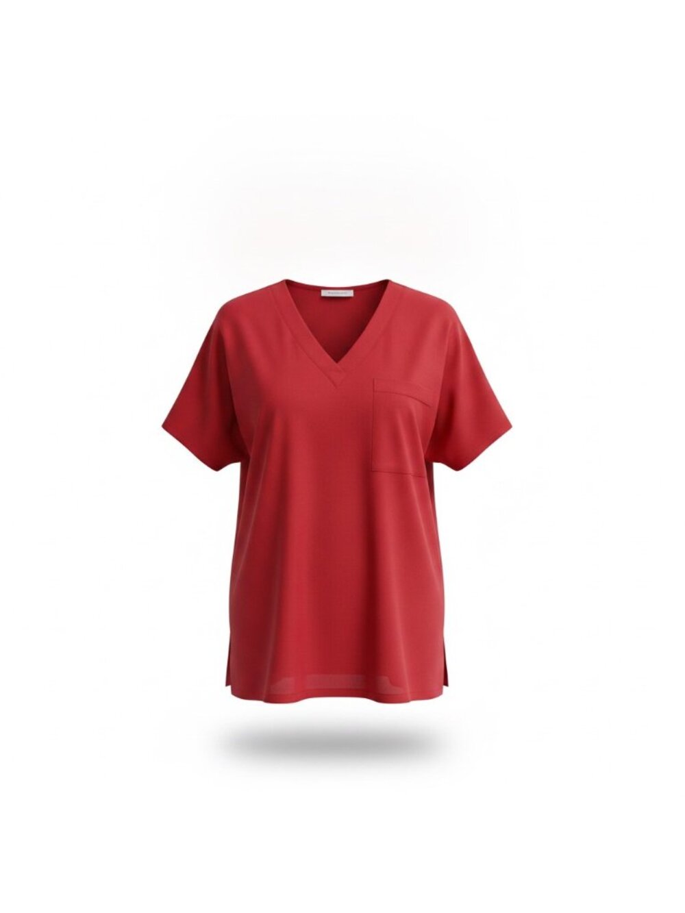 Vine & Love Womens Red V-Neck Short-Sleeve Top With Chest Pocket Size L